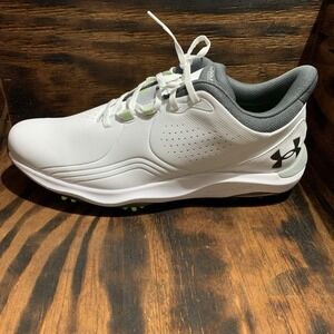 Under Armour UA Drive Pro White Gray Spiked Golf Shoes Men's 10.5 3026918-100